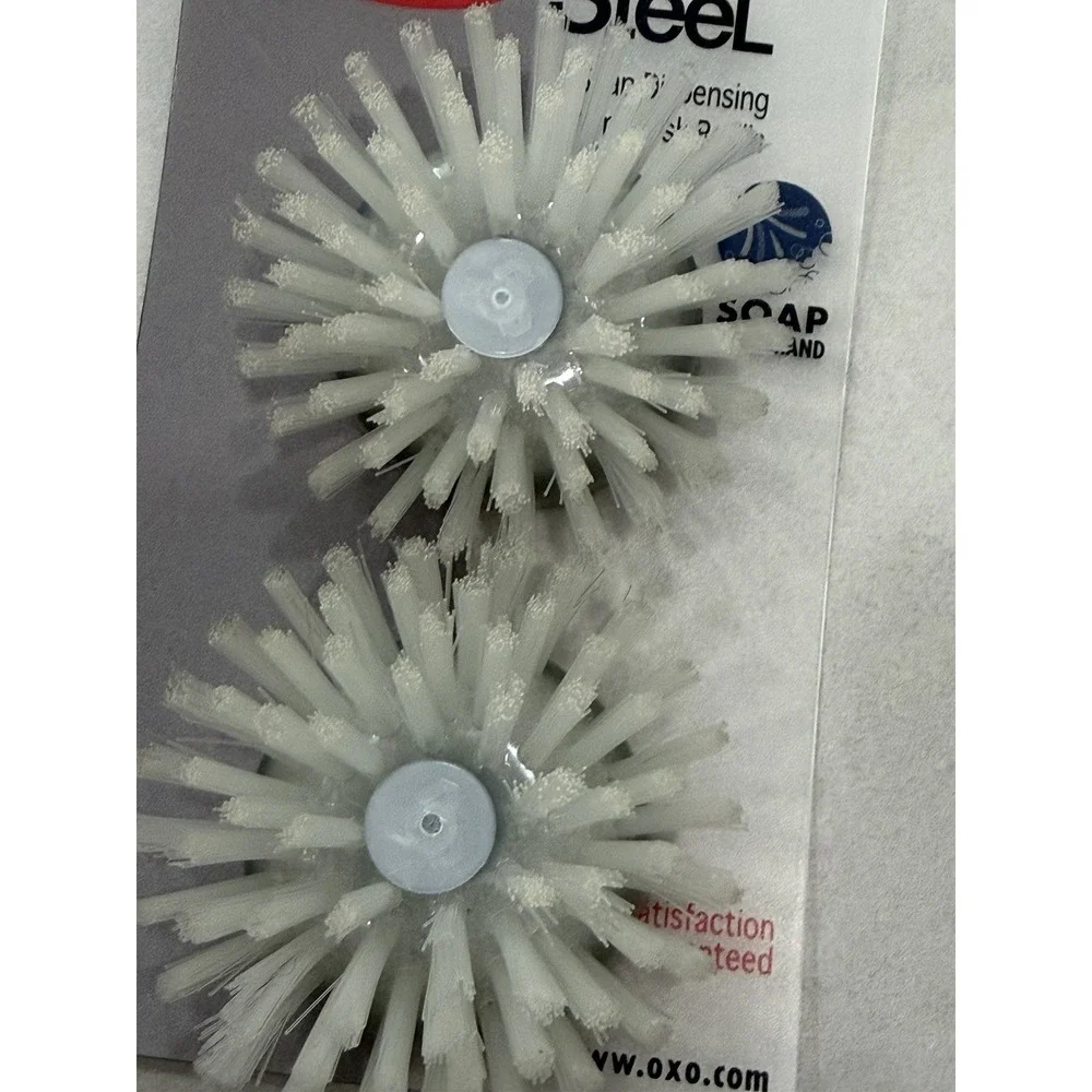 OXO Steel Soap Dispensing Palm Brush Refills, White/Gray Nylon Bristles, 2 Pack